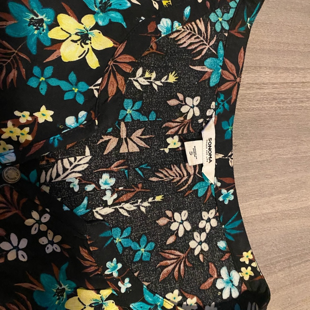 Sonoma Black Blouse with Floral Accents